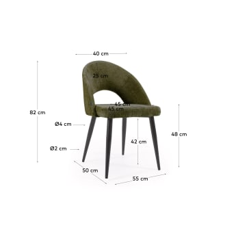 Green chenille Mael chair with steel legs with black finish - sizes