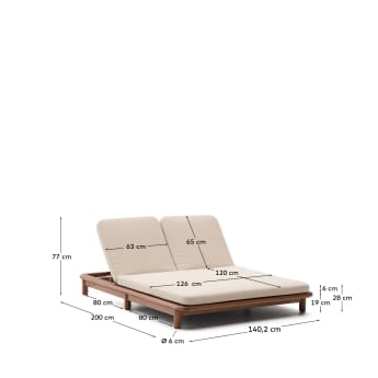 Turqueta double sun lounger made of FSC 100% solid teak wood - sizes