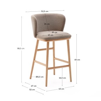 Ciselia stool brown chenille solid ash wood natural tone finish FSC Mix Credit 65 cm - sizes