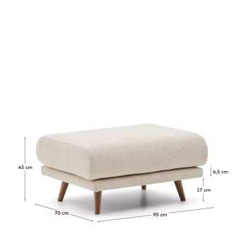 Karin footstool in beige chenille with solid beech wood legs 90 x 70 cm - sizes