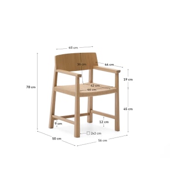 Idun chair made of FSC 100% solid oak wood with natural tone finish and rope cord seat - sizes