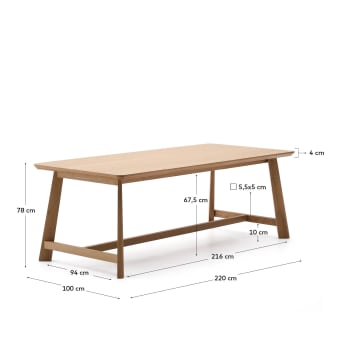 Idun table made of veneer and solid oak wood with natural tone finish FSC 100% 200x100cm - sizes