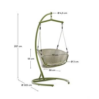 Saliga green hanging armchair with base in aluminium and synthetic rattan - sizes