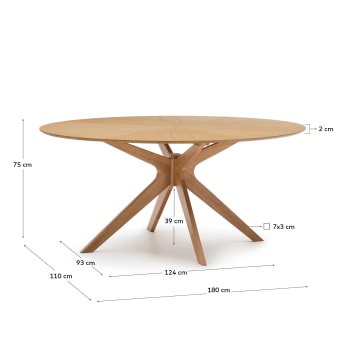 Naanim table in oak veneer, 180 x 110 cm - sizes