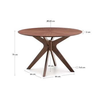 Naanim round table in walnut veneer, Ø 120 cm - sizes