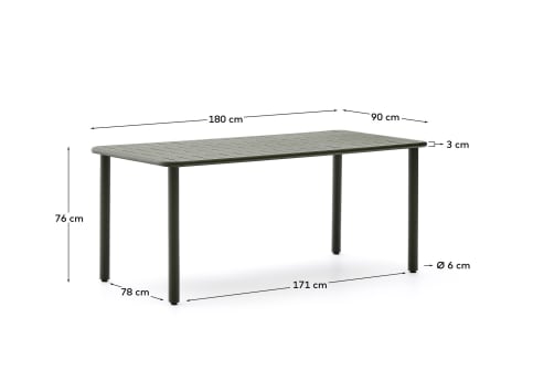 Brai outdoor table in green galvanised steel 180 x 90cm - sizes