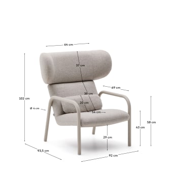 Inari armchair in beige and steel with beige painted finish - sizes