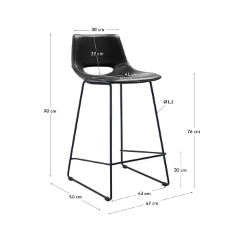 Black synthetic leather Zahara barstool height 76 cm - sizes