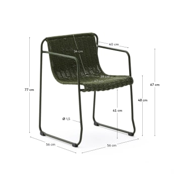 Maurina chair in green galvanised steel and green rope cord - sizes