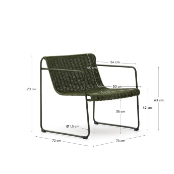 Maurina stackable armchair in green galvanised steel and green rope cord - sizes