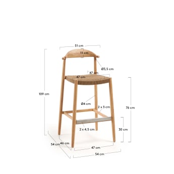 Nina stool in solid acacia wood, height 76 cm - sizes