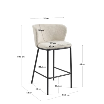 Ciselia stool with white bouclé and black steel legs height 65 cm FSC Mix Credit - sizes