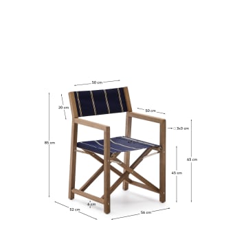 Vilara blue and beige striped outdoor folding chair made of FSC 100% solid acacia wood - sizes