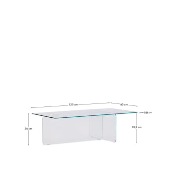 Zaren transparent tempered-glass coffee table, 120 x 60 cm - sizes