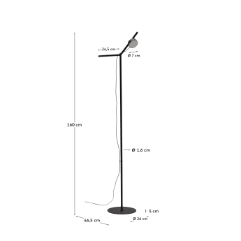 Orey black metal floor lamp with multi-position spotlight - sizes