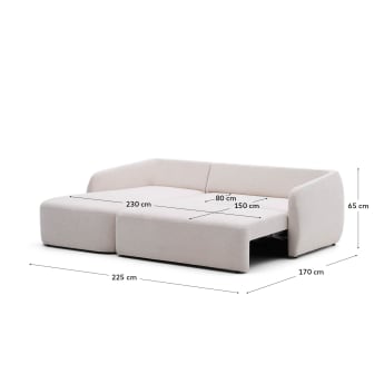 Laira 3-seater chenille sofa bed with left-hand chaise longue, ecru, 246 cm, FSC Mix Credit - sizes