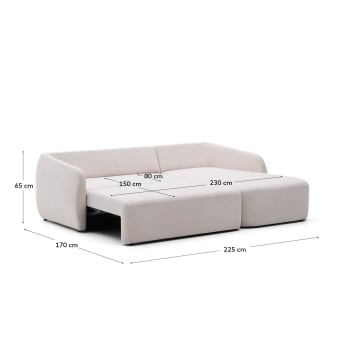 Laira 3-seater chenille sofa bed with right-hand chaise longue, ecru, 246 cm, FSC Mix Credit - sizes