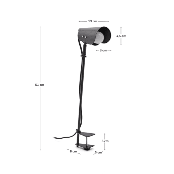 Jula desk lamp with clamp in black metal - sizes