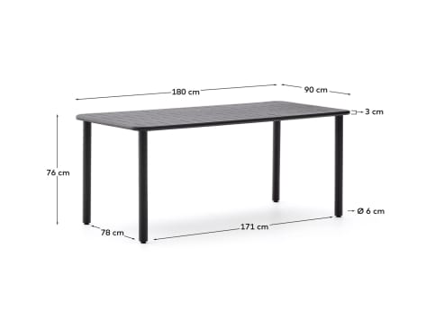 Brai outdoor table in dark grey galvanised steel 180 x 90cm - sizes