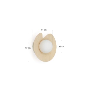 Wilara oak veneer wall-mounted light fixture with 1 smoked glass ball - sizes