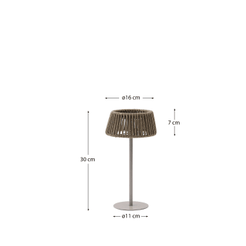 Aldet outdoor solar table lamp in grey rope cord - sizes