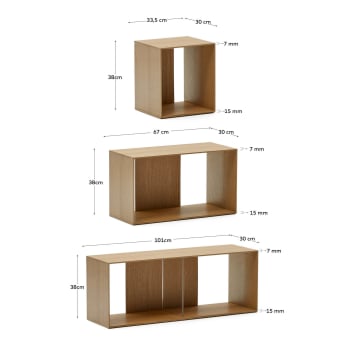 Litto set of 6 modular shelving units in oak wood veneer, 101 x 152 cm - sizes