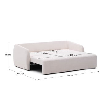 Laira 3-seater chenille sofa bed, ecru, 225 cm, FSC Mix Credit - sizes