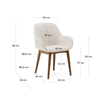 Konna chair in beige with solid ash wood legs in a dark finish - sizes