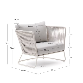 Saconca outdoor armchair in rope cord and grey galvanised steel - sizes