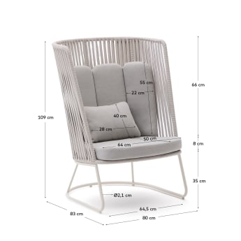 Saconca outdoor armchair with high backrest made of rope cord and grey galvanised steel - sizes