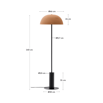 Nibla black metal floor lamp with terracotta effect shade - sizes