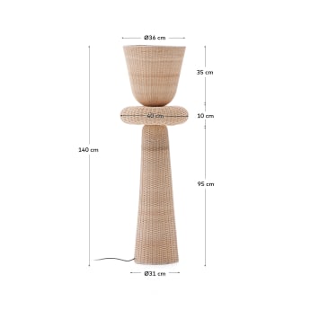 Neuda rattan floor lamp with light finish and UK adaptor - sizes