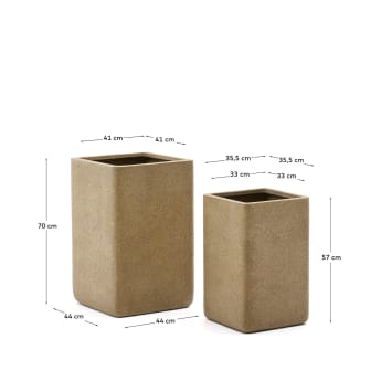 Set of 2 Minoa tall planters with mustard stone effect 44 x 44 cm - sizes