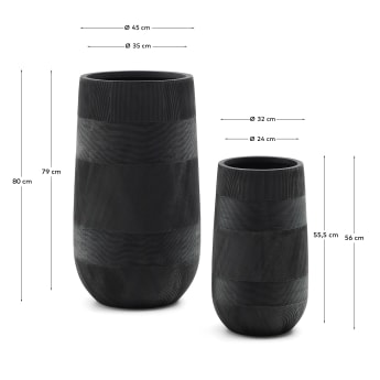 Set of 2 Tival black cement-effect planters Ø 45cm - sizes