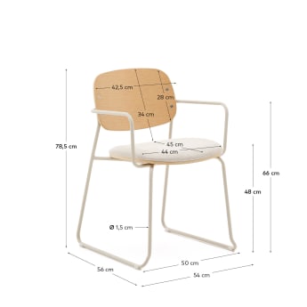 Meli chair in ash veneer with beige chenille seat and beige metal structure FSC Mix Credit - sizes