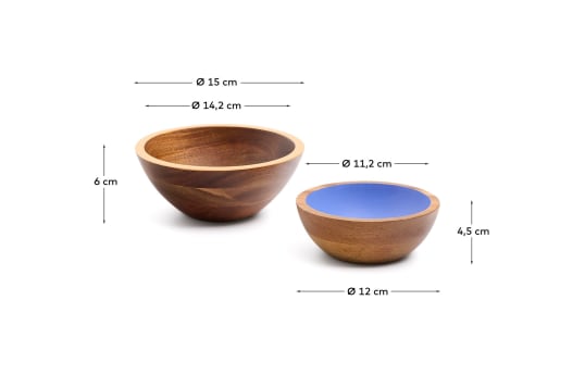 Zairin set of 2 multicoloured FSC 100% acacia wood bowls - sizes