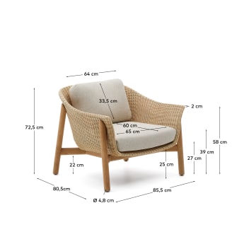 Galea armchair in FSC 100% solid teak wood and synthetic rattan - sizes