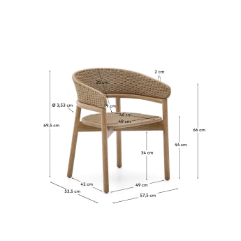 Arinella chair in FSC 100% solid acacia wood with natural finish and beige rope cord - sizes