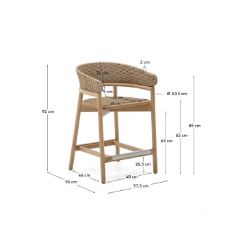 Arinella stool in FSC 100% solid acacia wood with natural finish and beige rope cord 65cm - sizes