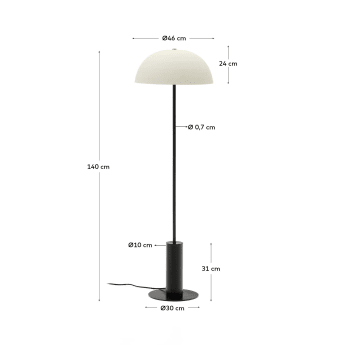 Nibla black metal floor lamp with white clay-effect shade and UK adaptor - sizes