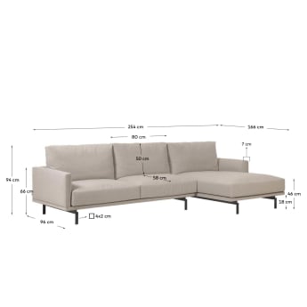 Galene 3 seater sofa with right-hand chaise longue in beige, 254 cm FSC Mix Credit - sizes