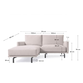 Galene 3 seater sofa with left-hand chaise longue in beige, 214 cm FSC Mix Credit - sizes