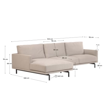 Galene 4 seater sofa with left-hand chaise longue in beige, 314 cm FSC Mix Credit - sizes