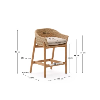 Galea stool in FSC 100% solid teak wood and synthetic rattan 65cm - sizes