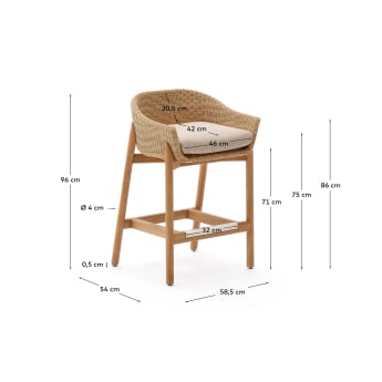 Galea stool in FSC 100% solid teak wood and synthetic rattan 75cm - sizes