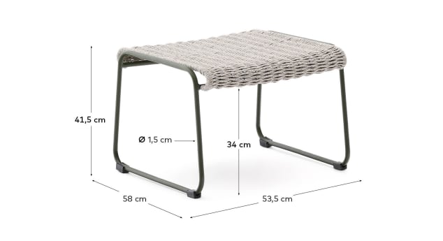 Maurina footrest in green galvanised steel and ecru and grey rope cord 58 x 52.5cm - sizes