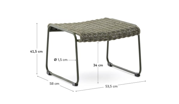 Maurina footrest in green galvanised steel and green rope cord 58 x 52.5cm - sizes