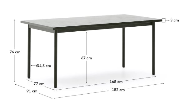 Maurina outdoor table in green galvanised steel with green tiles 182 x 91cm - sizes