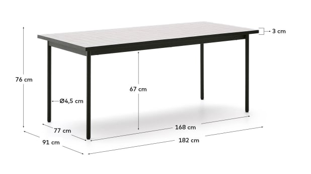 Maurina outdoor table in green galvanised steel with ecru-colored tiles 182 x 91cm - sizes