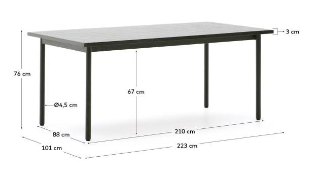 Maurina outdoor table in green galvanised steel with green tiles 223 x 101cm - sizes